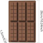 6 Cavity Classic Break‑Apart Chocolate Bar Silicone Mold 26 × 17 cm for Rectangular Slab Bars, Protein/Energy Bars, Wax Melts & Soap Making