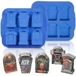 3D Halloween Tombstone & RIP Gravestone 6 Cavity Silicone Mold Tray for Spooky Chocolate Bars, Cakesicles, Soap, Candles, Ice Cubes & Resin Crafts
