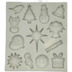 Christmas Assorted Icons 13 Cavity Silicone Fondant Mold with Santa, Reindeer, Snowman, Angel, Tree, Star, Snowflake, Bell, Bird, Gift Box, Candy Cane and Bauble Shapes for Holiday Cake Decorating, Cupcake Toppers, Chocolate, Candy, Soap, Wax Melts & Resin Crafts