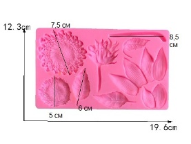 Large Flower and Leaves 3D Silicone Fondant Mold 19.6 × 12.3 cm with Dahlia Bloom, Buds and Assorted Leaf Petals for Realistic Floral Cake Decorating, Cupcake Toppers, Chocolate, Candy, Soap, Wax Melts & Resin Crafts