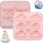 2 Pack 3D Puffy Cloud Silicone Mold Tray for Fondant, Chocolate, Jelly, Ice Cubes, Cupcake Toppers & Cake Decoration